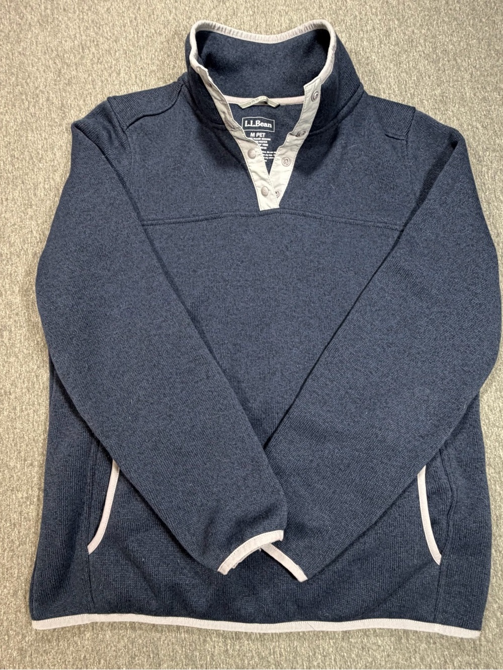 LL Bean Womens Medium Petite Fleece Snap Knit Henley Pullover 1/4 Snap